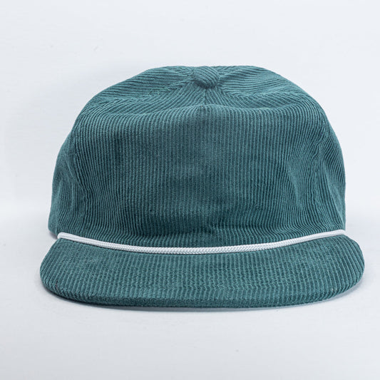 Concert Cap in deep teal corduroy with white rope, front view